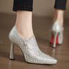Rhinestone Pointed Single Shoes Women's Spring and Autumn New Deep Mouth Champagne Bridesmaids with Cheongsam Shoes Wedding Shoes High Heels Women