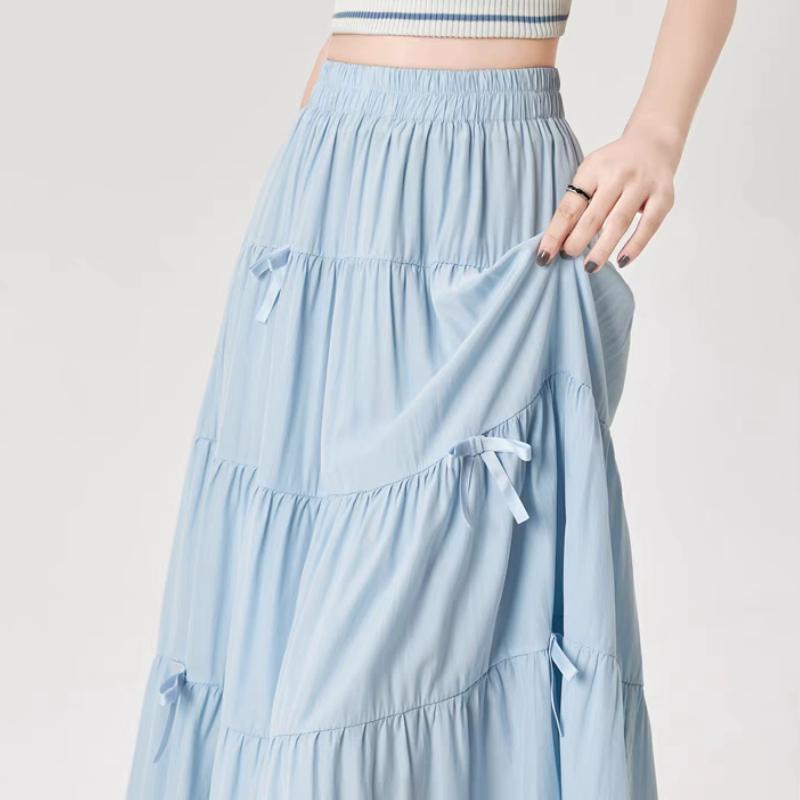 Comfortable Breathable Sweet and Gentle Butterfly Bow Skirt Summer High Waist Slimming Versatile Mid Length A-line Skirt