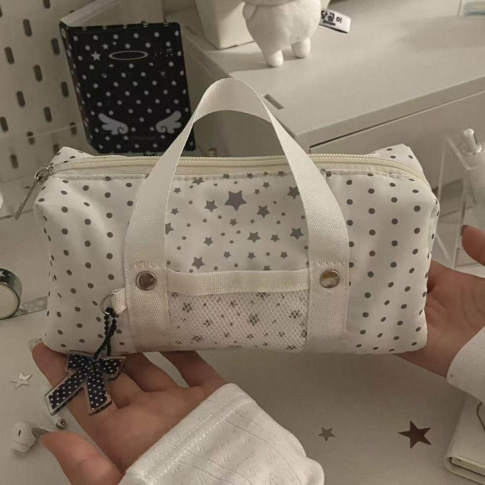 Cartoon White Pencil Case Multi-functional Star Polka Dot Stationery Bag Large-capacity Pen Bag School Supplies
