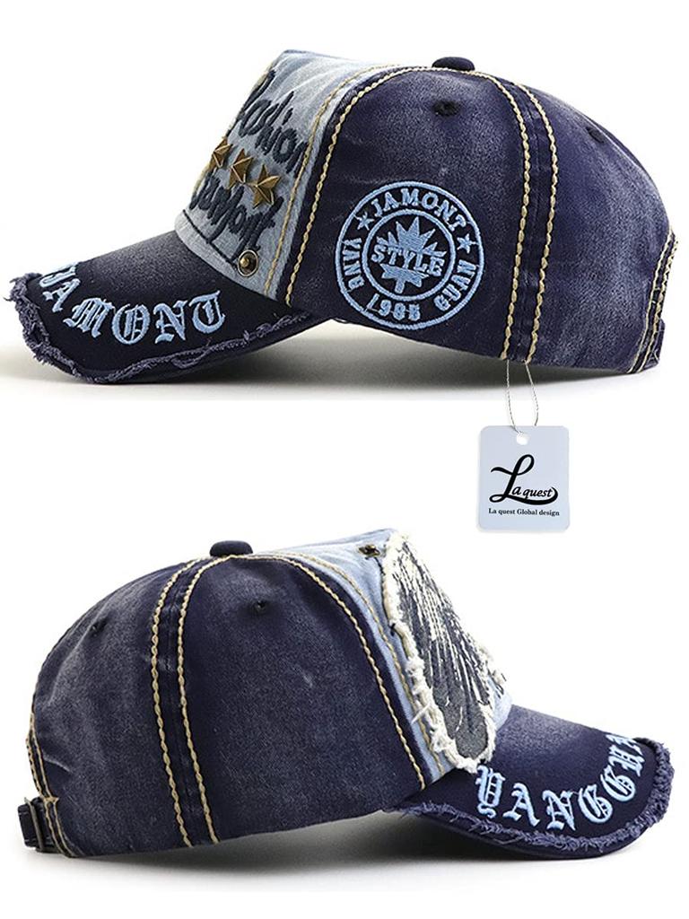 Laquest American Casual Baseball Studded and Embroidered Cap, 100% Cotton, (Navy)