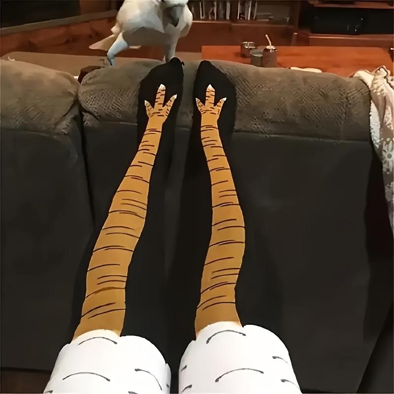Knee-High Chicken Claw Print Socks - 1 Pair, Machine Washable, Animal Pattern Couple'S Stockings