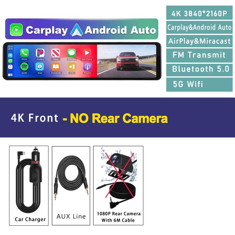 4K Car DVR 9.66/11.26” Wireless Carplay Android auto DashCam for Rear view Camera Mirror 1080P Video Drive Recorder  Wifi GPS