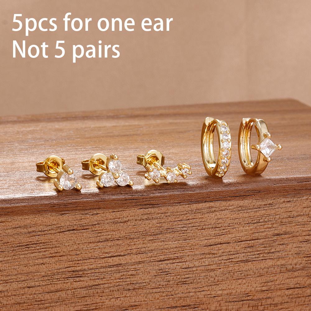 5PCS Stainless Steel Zircon Water Drop Small Hoop Earrings Set For Women 18K Gold Plated Hypoallergenic Piercing Earring Jewelry