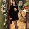New Year's Little Red Dress Hepburn-Style: Elegant Glitter Knit Dress for Women, Autumn/Winter Collection