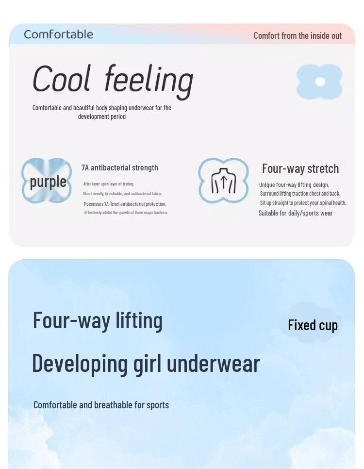 Seamless Sports Bra for Teen Girls - Shockproof, Fixed Cup, Ages 12+ for Middle and High School Students