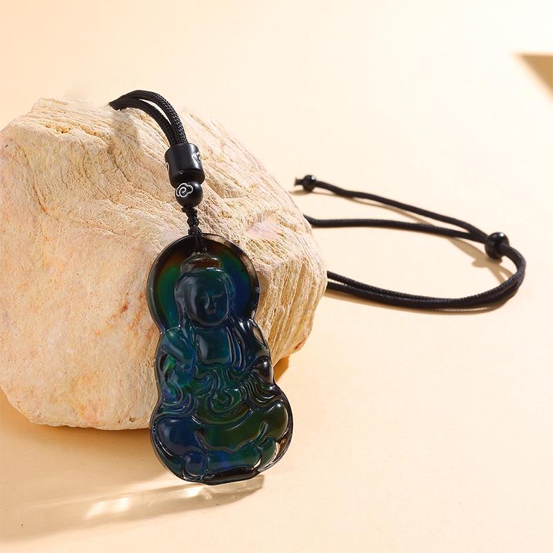 Thermochromic Pendant Necklaces Women Chinese Style Maitreya Necklace Jewelry  Sweater Style Drop