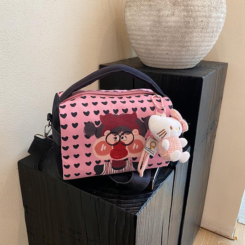 

Graffiti Canvas Shoulder Bag - Cartoon Bucket Crossbody for Girls Without pendant чёрный