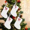 Cross-Border White Knitted Christmas Stocking with Letter Embroidery – Decorative Gift Bag Ornament.