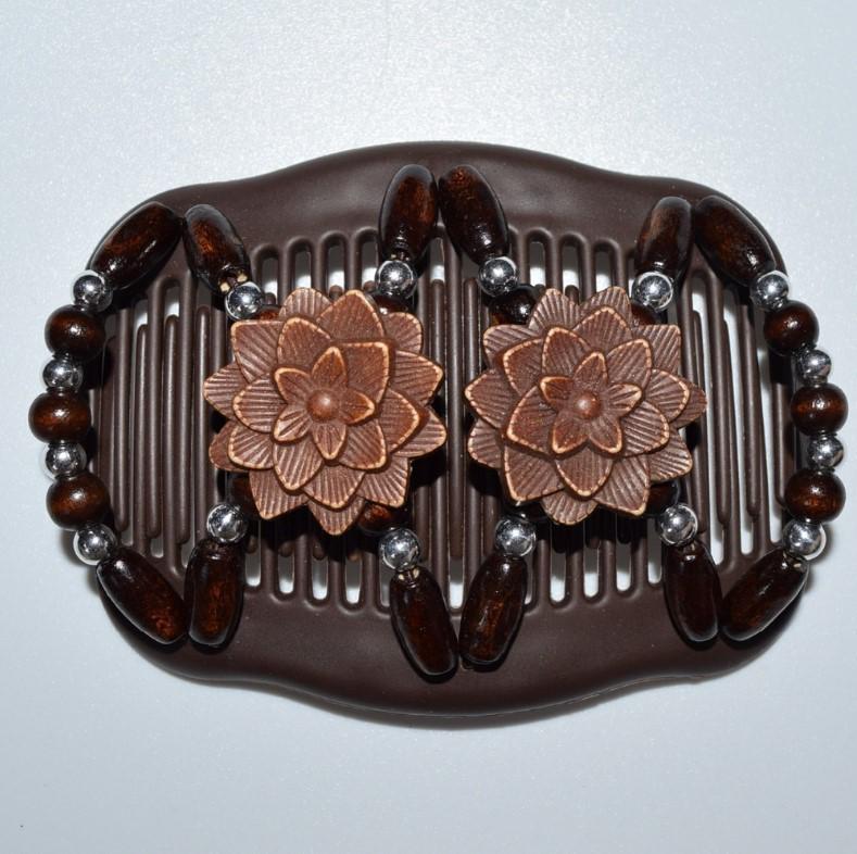 Sunflower Style Wooden Bead Hair Comb - Double Row, Versatile Handmade Hair Accessory.