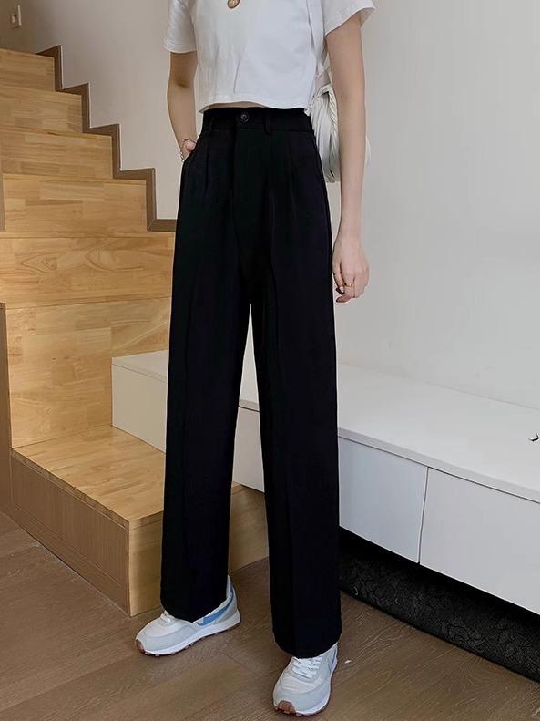 Milk Tea High Waist Wide-Leg Draped Trousers - Women's Floor-Length Casual Pants