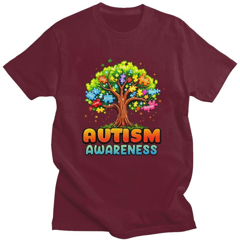 Autism Awareness Tree Teacher T Shirt for Men 100 Cotton Tshirts Casual Streetwaer Short Sleeve Tee Shirt Slim Fit Clothing