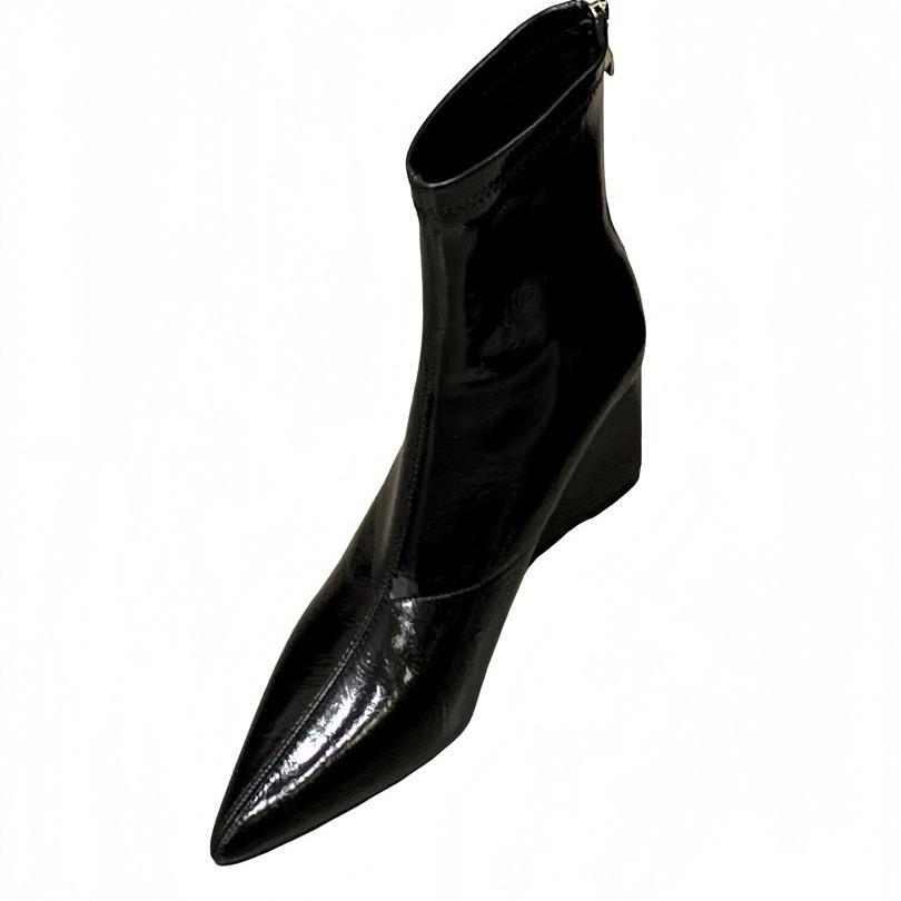 Premium Maillard Brown Pointed Wedge Heel Short Boots Women's High Heel Back Zipper Skinny Boots Autumn and Winter Short Boots