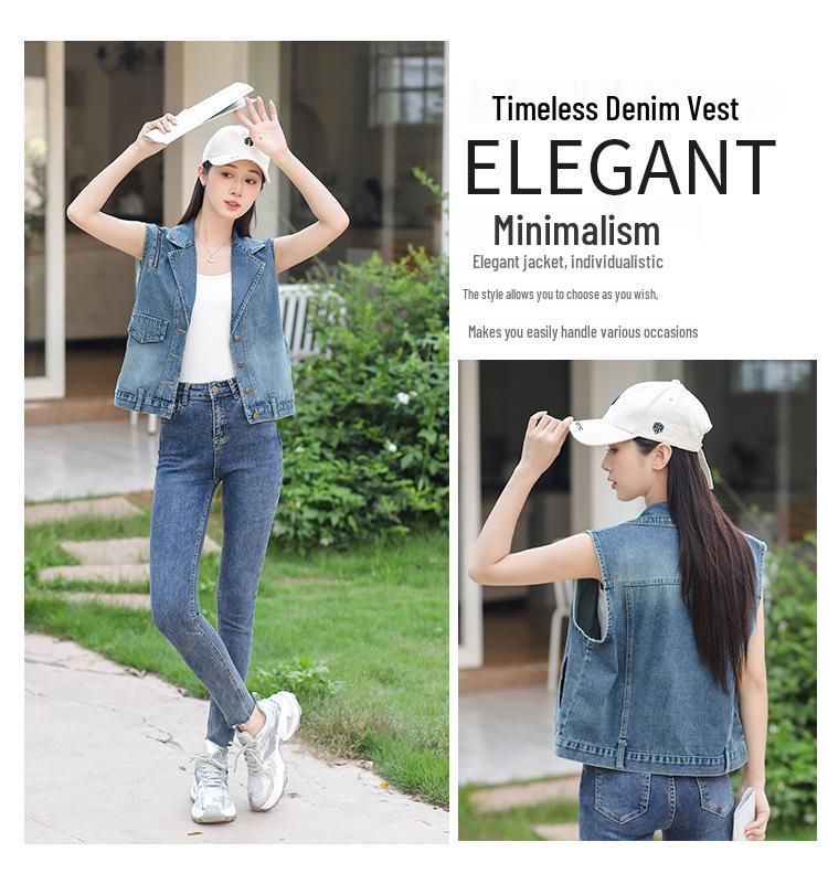 Women's Summer Denim Vest - High-End Design, Casual Sleeveless Outerwear, Short Jacket