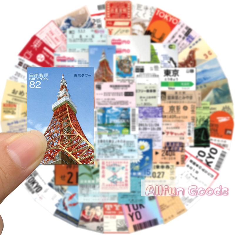 [TG835]60PCS Japanese Postcard Ticket INS Style Stamp Sticker Stationery Travel Diary Luggage Waterproof Helmet Stickers