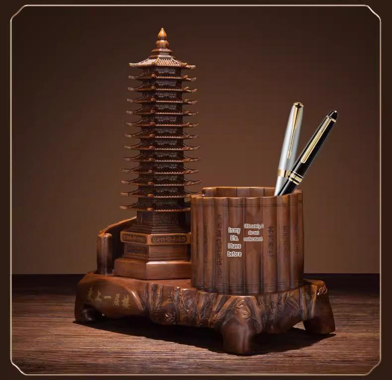 Thirteen-Story Wenchang Pagoda Pen Holder - Office Desk Decoration Gift for Students & Children, Symbolizing Advancement