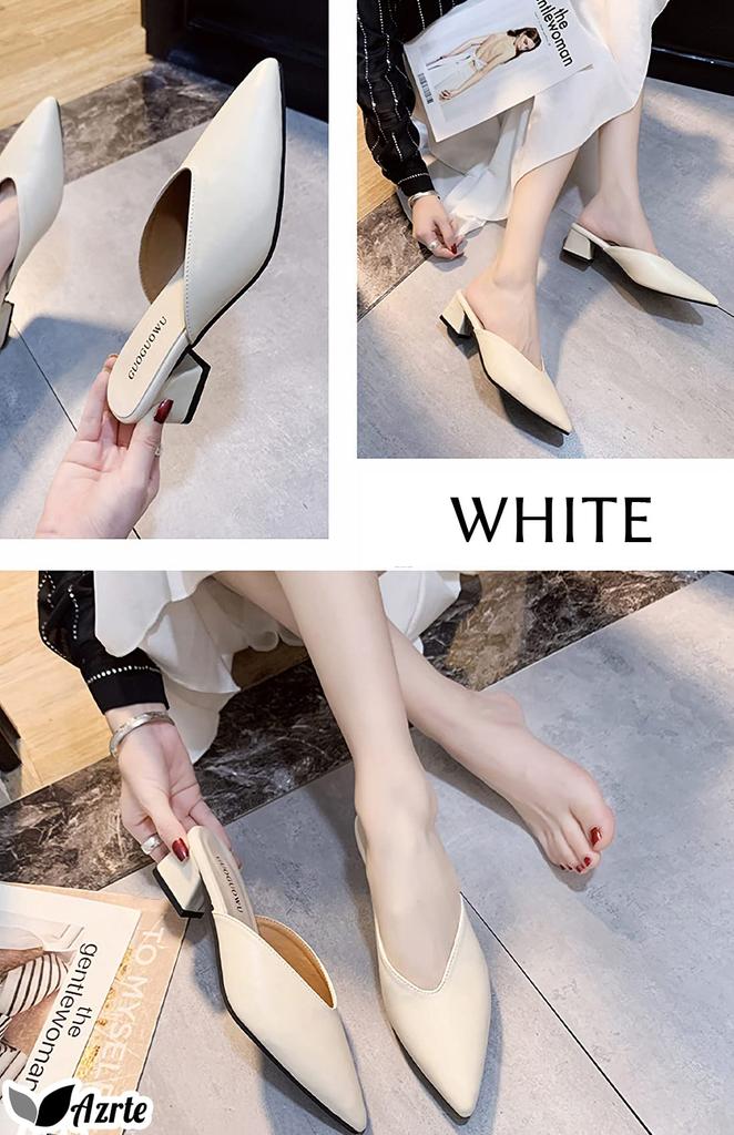 Mule Pumps for 5cm Heel Mule Pointed Toe Clog Thick Easy to Walk 272 [AZULTE] Women, Shoes, Women's Sandals, Sandals, Heel, in, M, Off-White
