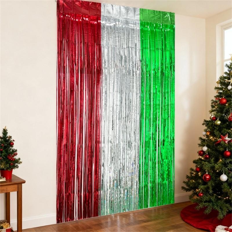 4Pcs Multicolored PET Rain Curtain Metallic Tinsel Curtain For Wedding Backdrops Christmas Birthday Party Decoration