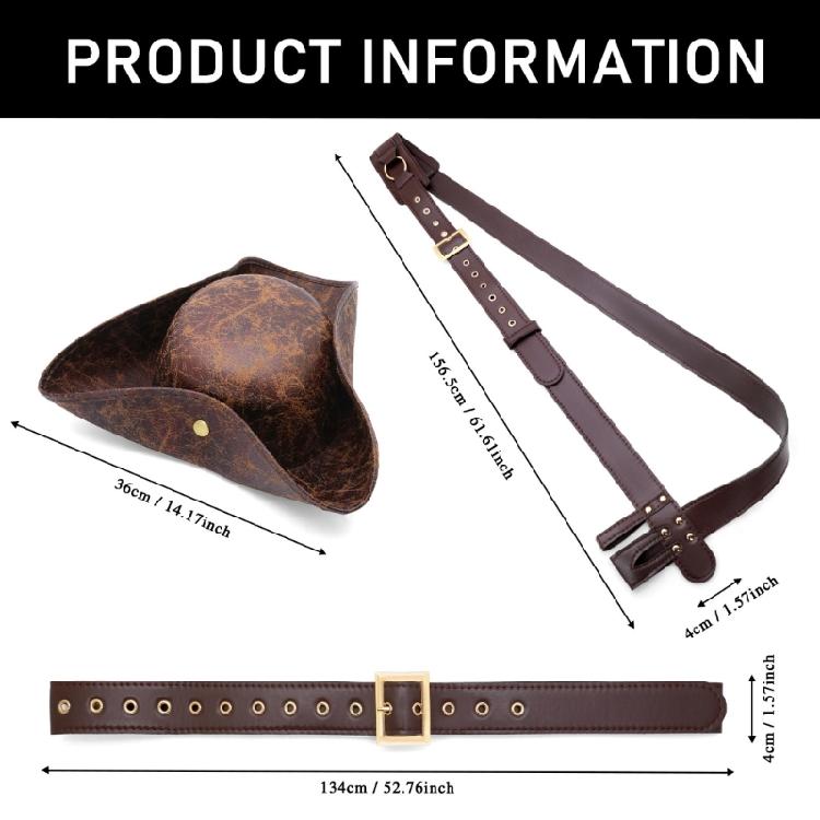 Pirate Role Play Costume Kit 3 Piece Adjustable Belt And Hat For Halloween Celebrations And Themed Event