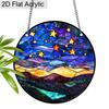 Acrylic Starry Night Sky and Mountains Suncatcher, Stained Glass Style Window Hanging Ornament for Celestial and Landscape Lovers