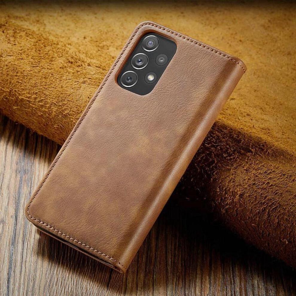 (brown, Samsung S21 Ultra) Business Genuine Leather Wallet Case Card Holder Strong Magnetic Flip Cover