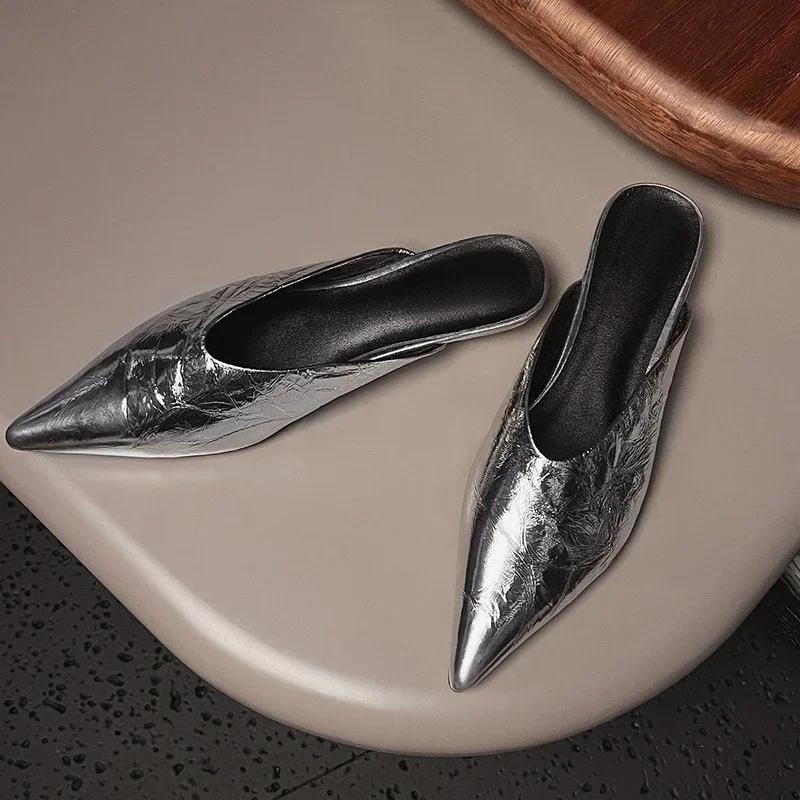 Fashion Pointed Toe Temperament Low-heeled Semi-slippers Summer New Versatile Temperament Sandals and Slippers Women's High Heels