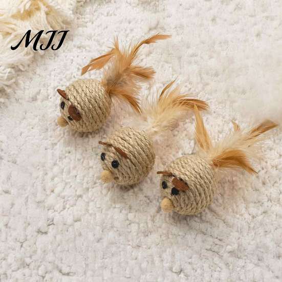 Exercise Toys for Indoor Cats Sisal Mouse Cat Toys, Feather Mice Kitten Chew Natural Realistic Tail Rope Rat Teeth Cleaning, Self Entertainment