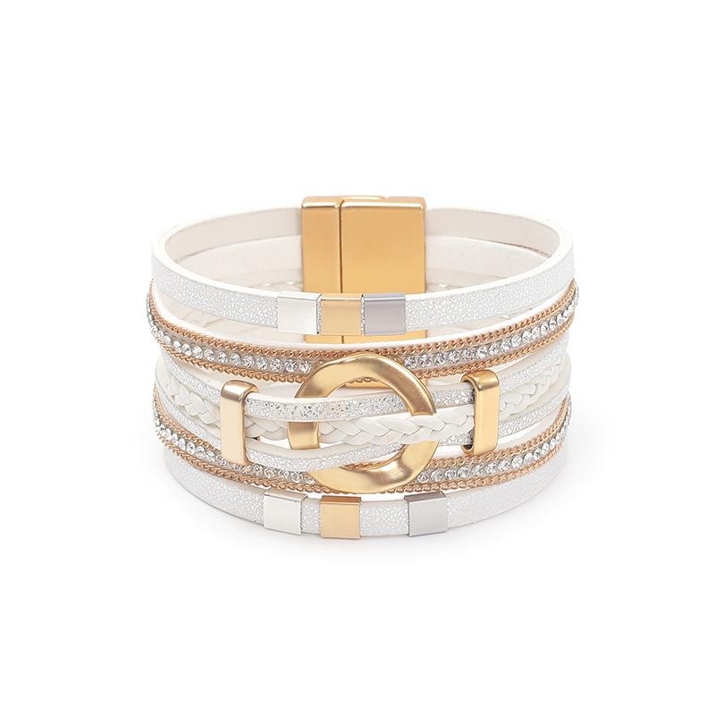 Boho Round Braided Leather Bracelet for Women Men Vintage Multilayer Wrap Wide Bangles Party Jewelry Gifts