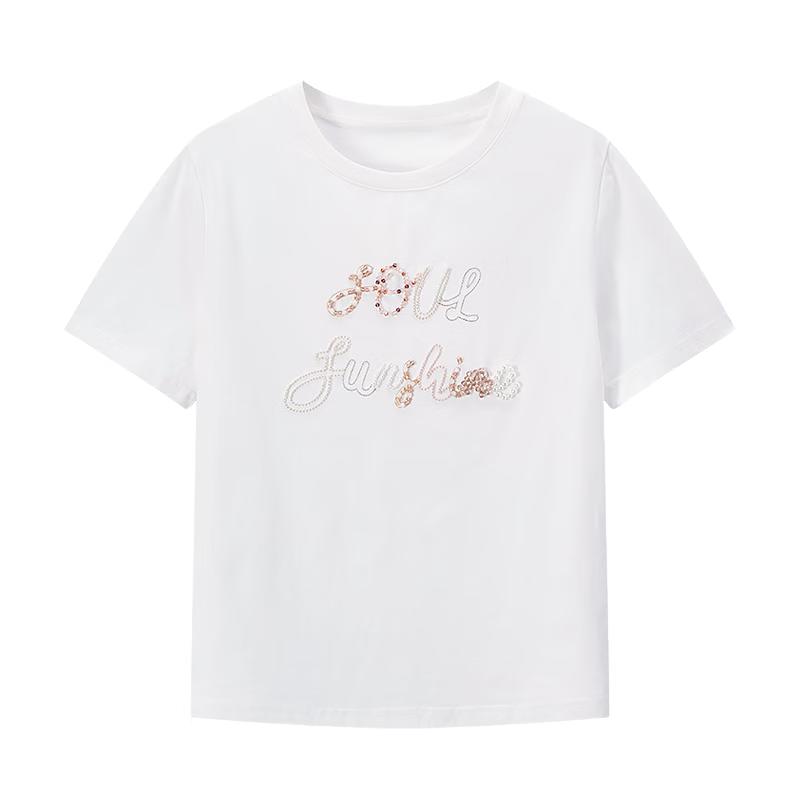 Xiangying Women s Cooling Beaded Letter Short-Sleeve T-Shirt M
