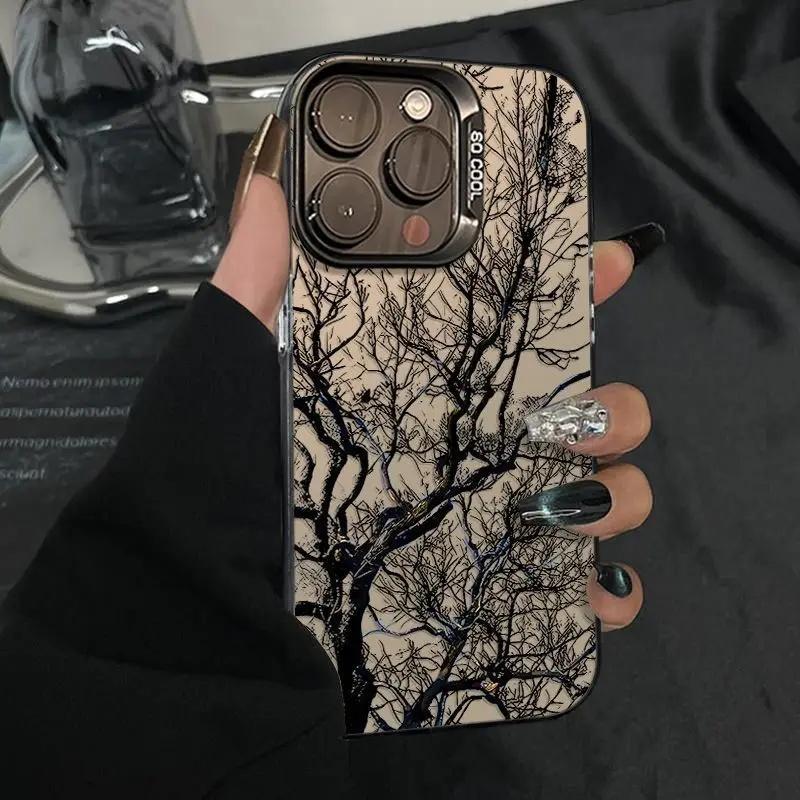 Design Art Beautiful tree Case For iPhone 17 Air Pro Max 13 12 Mini XS Max XR X 7 8 6 6s Plus Matte Electroplated Silver Cover