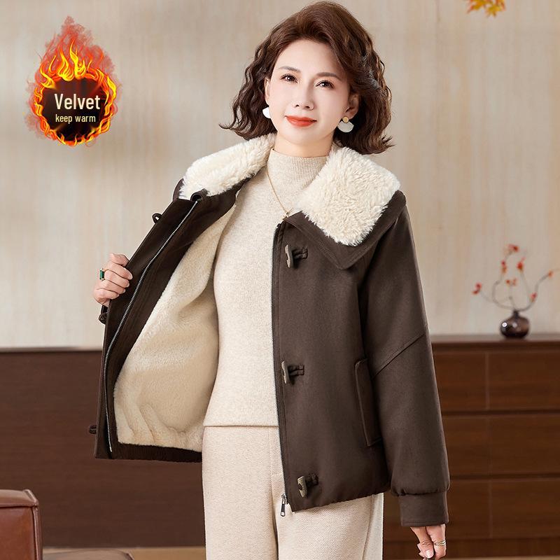 

Mom s Stylish 2025 Lamb Wool Padded Jacket: Elegant Lapel Design for Middle-Aged and Elderly Women XL (140-165 jin) колір темно кави