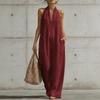 Women's Halter Neck Sleeveless Loose Wide Leg Jumpsuit Casual V Neck Polyester Jumpsuit