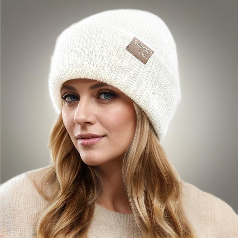 

Женская зимняя шерстяная вязаная шапка на флисовой подкладке - Теплая и стильная