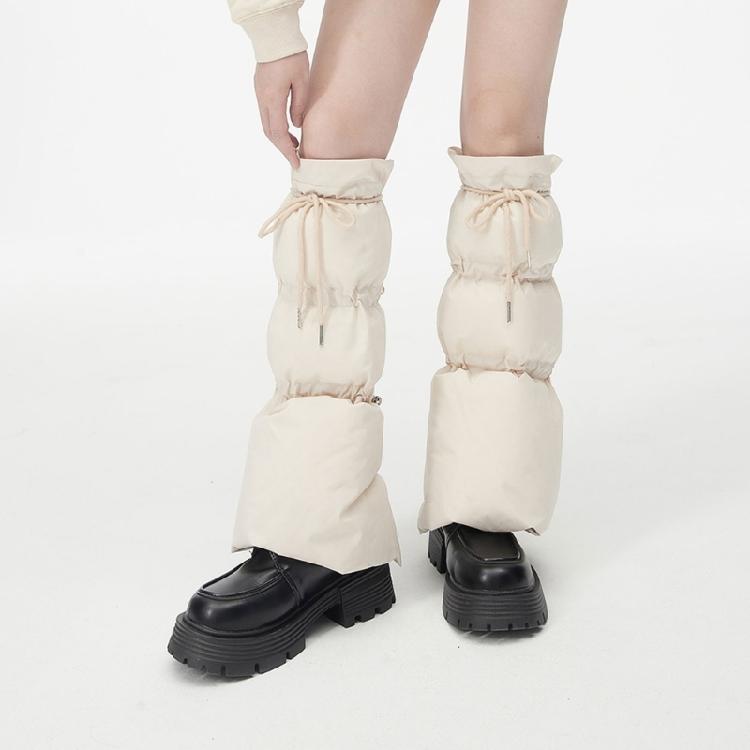 Winter Warme Puffer-Beinwärmer mit Kordelzugverstellung Lockerer Stiefelüberzug Modische Beinüberzüge Kniehohe Socken