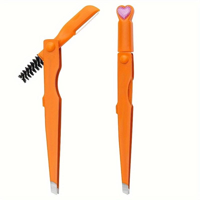 

Многофункциональный триммер для бровей из нержавеющей стали, складной пинцет для бровей, кисточка для бровей, щипцы для завивки ресниц, бритва для бровей, инструмент для ухода оранжевый