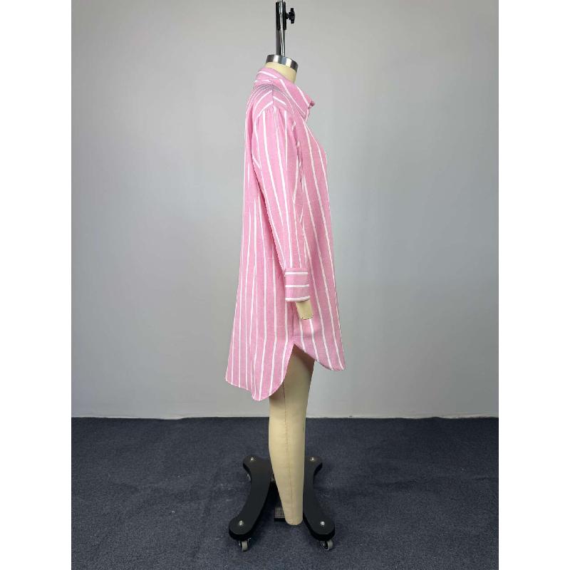 Women's 2026 Summer New Fashionable Turn-down Collar Buttoned Loose Striped Long Sleeve Mid-length Shirt