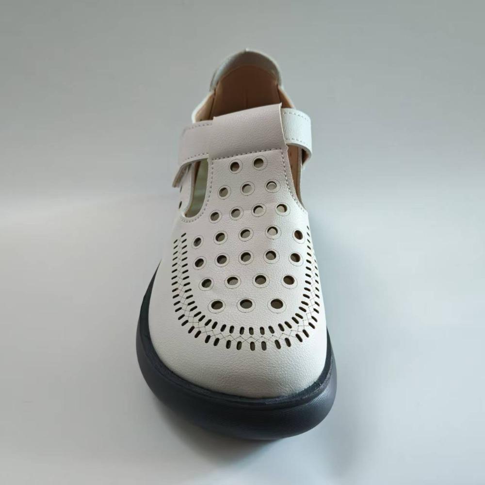Sapatos Plataforma Mary Jane Femininos de Verão Vazados Respiráveis Recortados Casuais Aumentadores de Altura Sapatos Brancos 5cm Conforto Macio