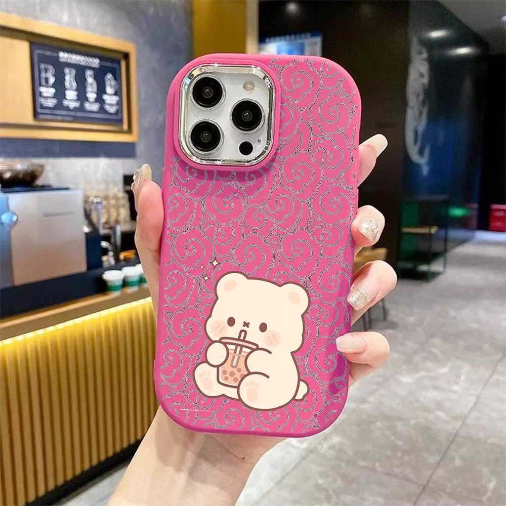Phone Case: 2D Flat Design Suitable for iPhone 18 17 16 15 14 13 Pro, Couple Style, Light Beige Little Bear, Christmas and Halloween Gift