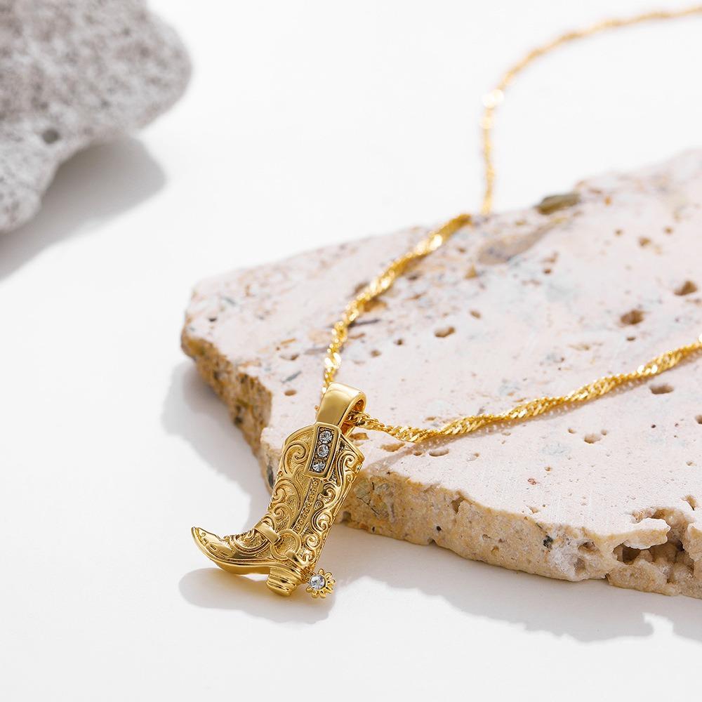 Neck Jewelry Cowboy Boots Necklace Western Style Vintage Golden Necklace Collarbone Chain  Women