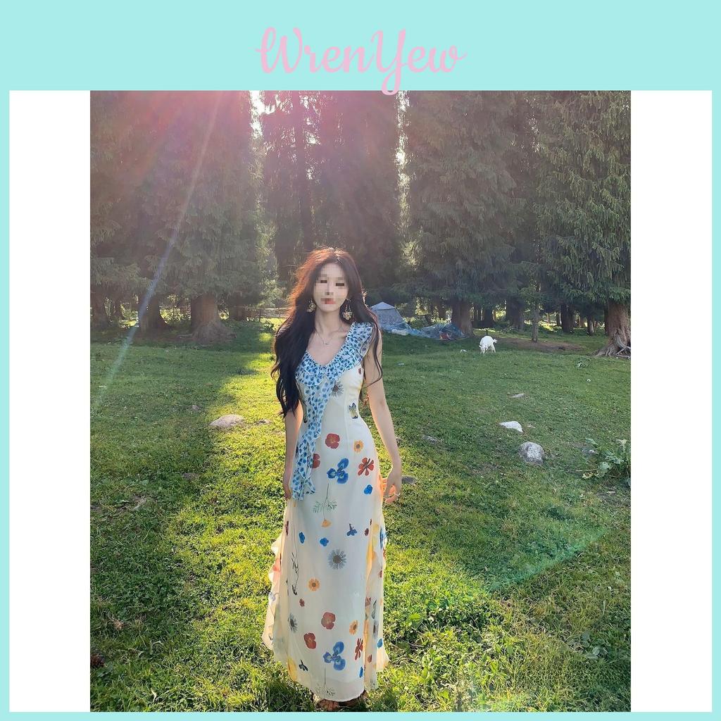 French Beach Vacation Dress With Knitted Fabric And Floral Print For Summer