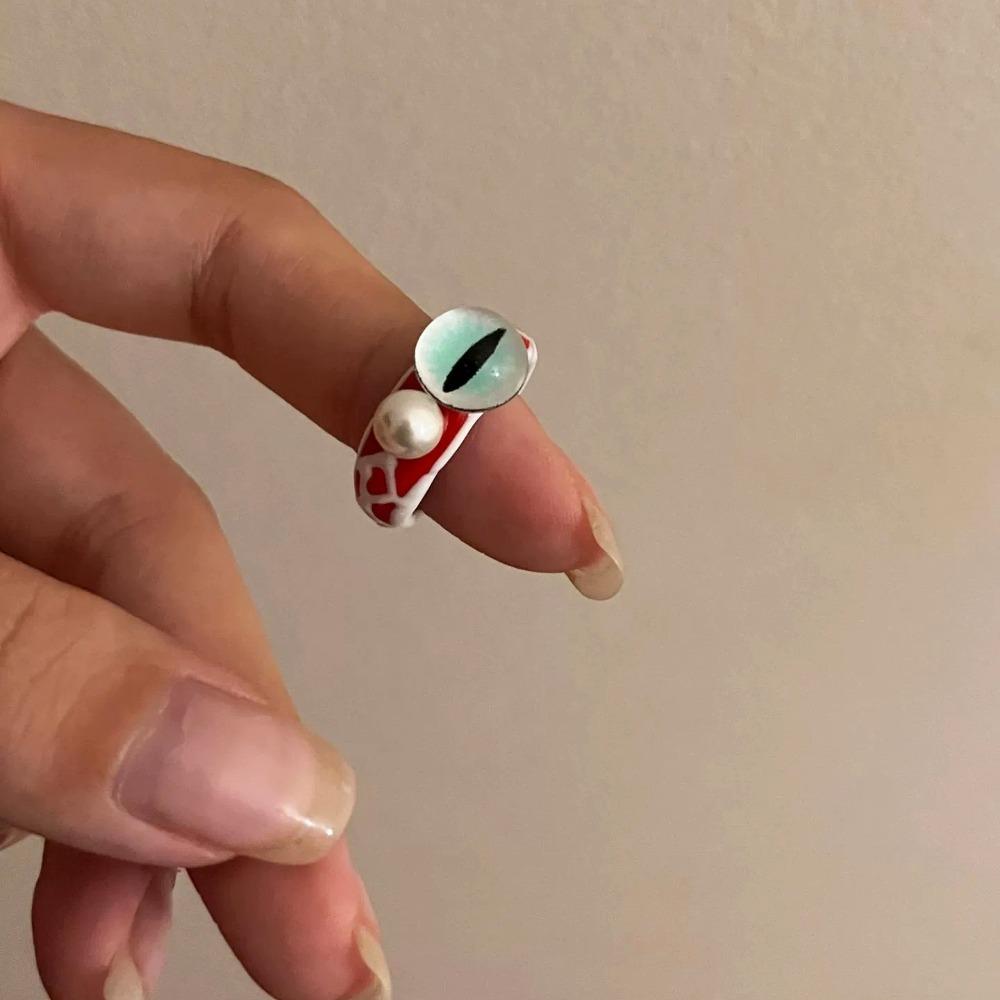Retro Demon Eye Ring Geometric Macaron Color Ring Personality Exaggerated Ring  Friends Style4