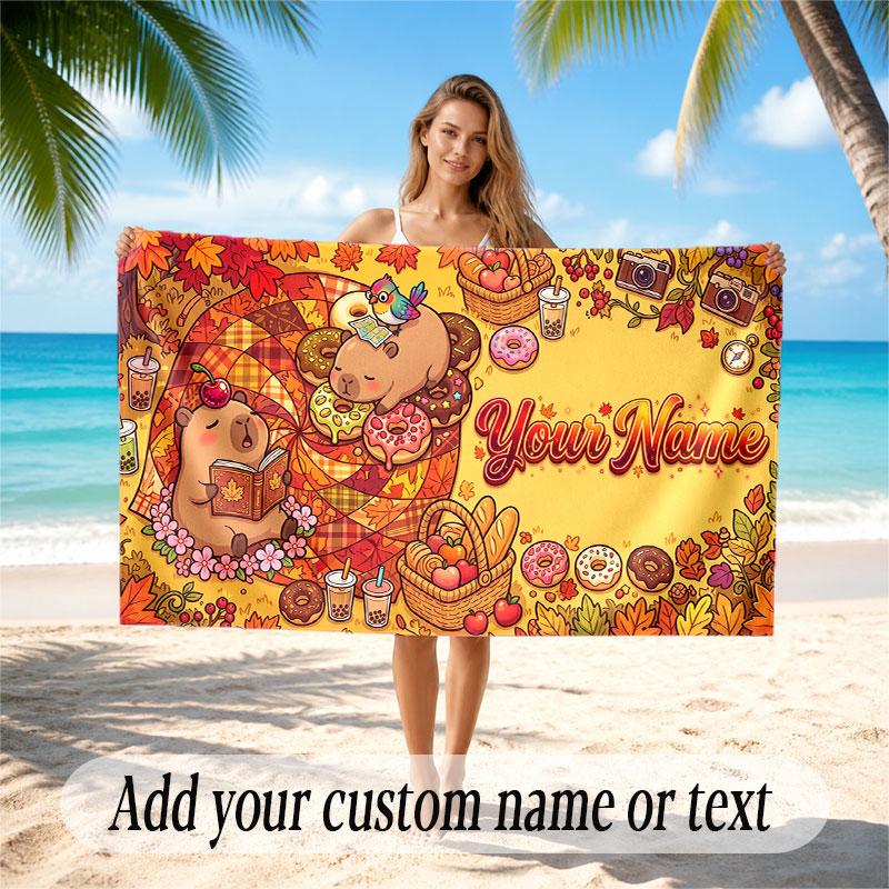 Mountain Landscape Theme Soft Beach Towel Personalized Custom Name Text Towel Portable for Beach Pool Travel