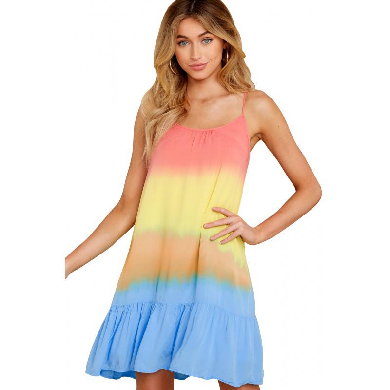 

YD121 Женское повседневное свободное летнее платье с принтом тай-дай и подтяжками Medium