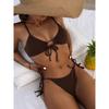 Lace Up Solid Color Suspender Bikini Set Pure Color Strap Bikini Suit Female
