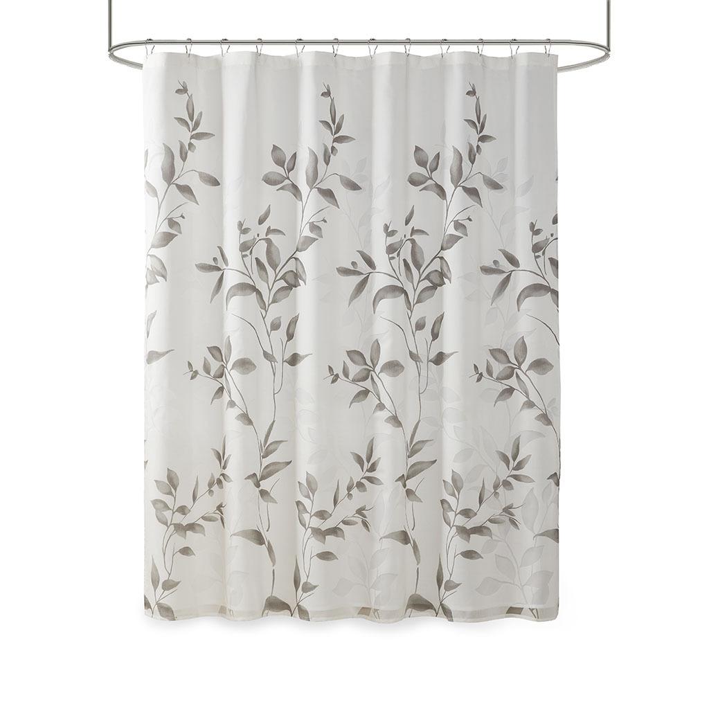 Simple Plant Pattern Shower Curtain Waterproof and Mildew-proof Modern Bathroom Shower Curtain Popular Choice Gray Leaf Pattern
