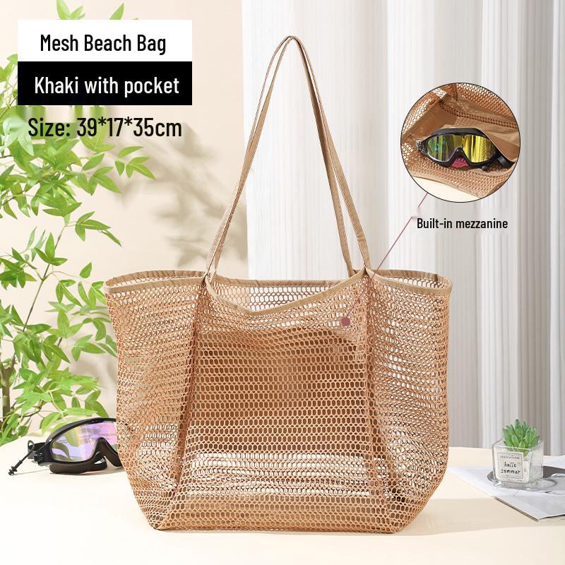 Large Mesh Beach Bag with Compartments - Breathable Gym & Swim Travel Organizer