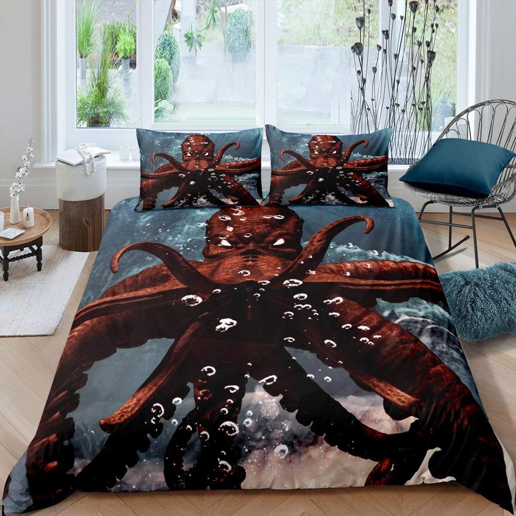 Comforter Octopus Green Octopus Tentacles Twin Bedding Set Sea Marine Theme Underwater Animal Comforter