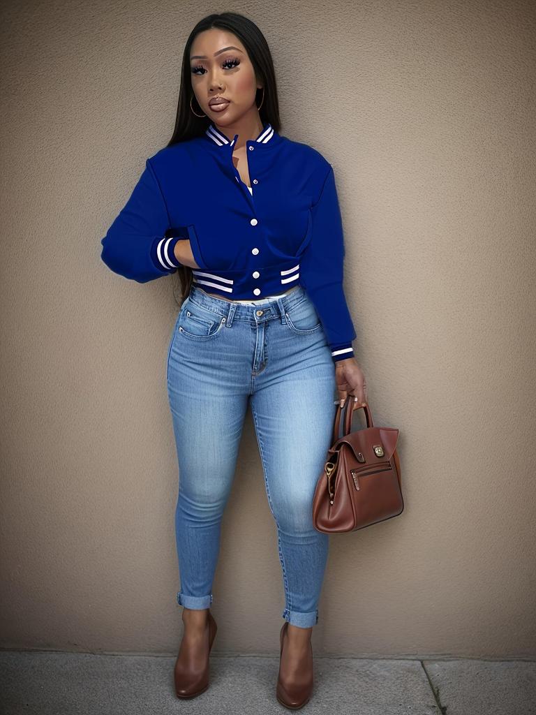 Women's Solid Color Single-Breasted Baseball Jacket