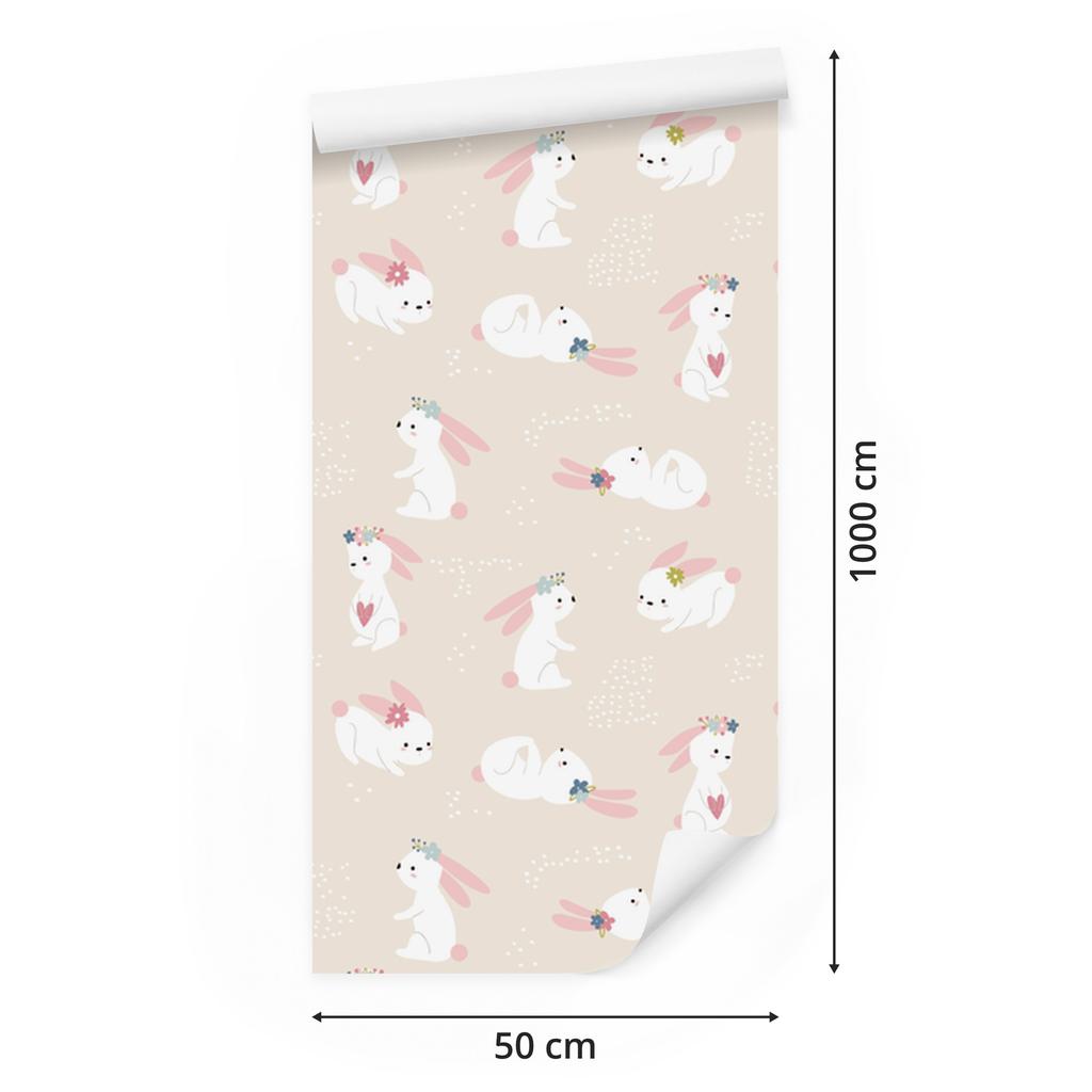 Rabbits Hearts Wallpaper for Living Room and Bedroom 50x1000