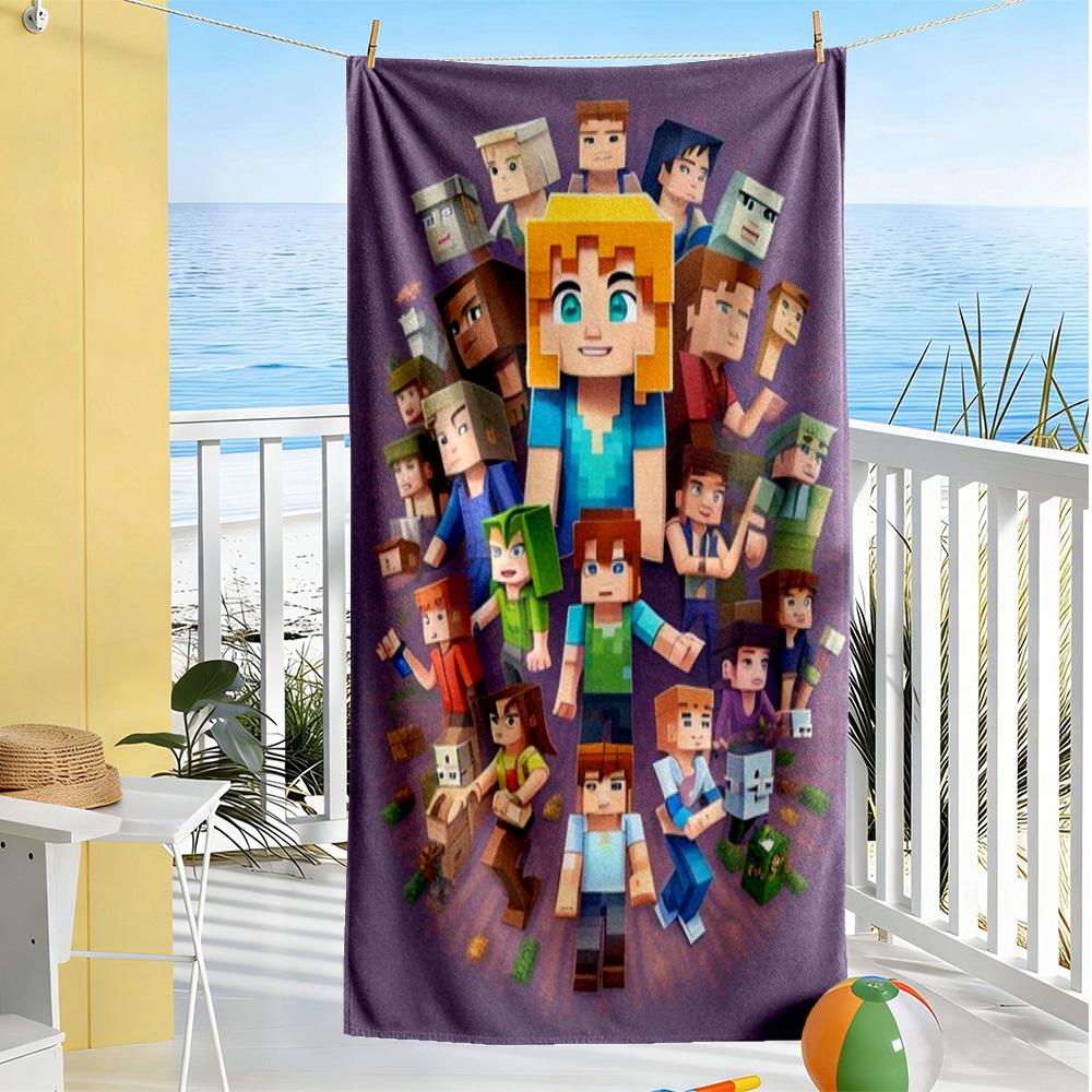 Minecraft Beach Towel Super Soft & Absorbent Comfortable Lightweight Suitable for Swimming, Gym, Camping, Yoga Vacation