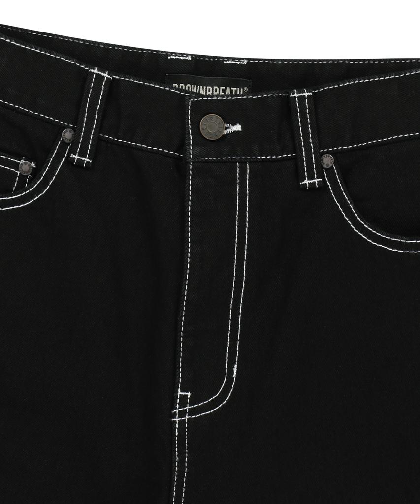 Brown Balloon Denim Pants - Black